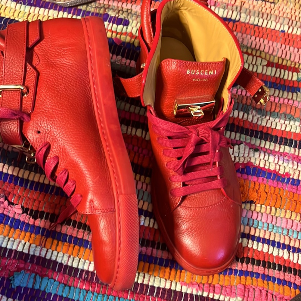 Buscemi blood red 100mm high-top leather sneakers